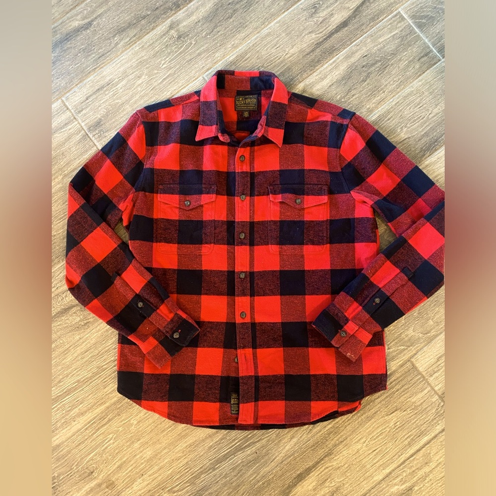 Lucky Brand Red And Black Plaid Flannel Button Down Shirt Large